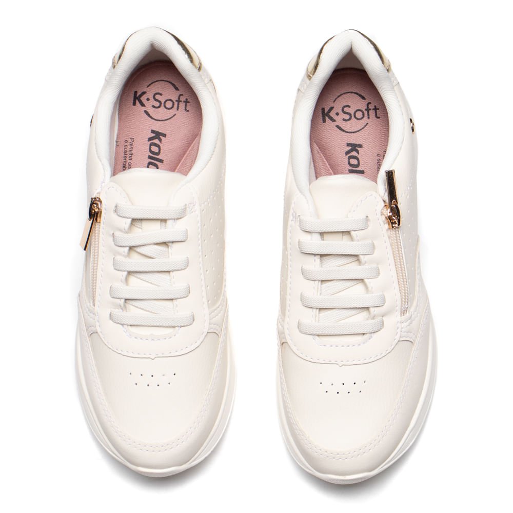 Tênis Feminino Kolosh Cadarço Elástico Creme Bege 3