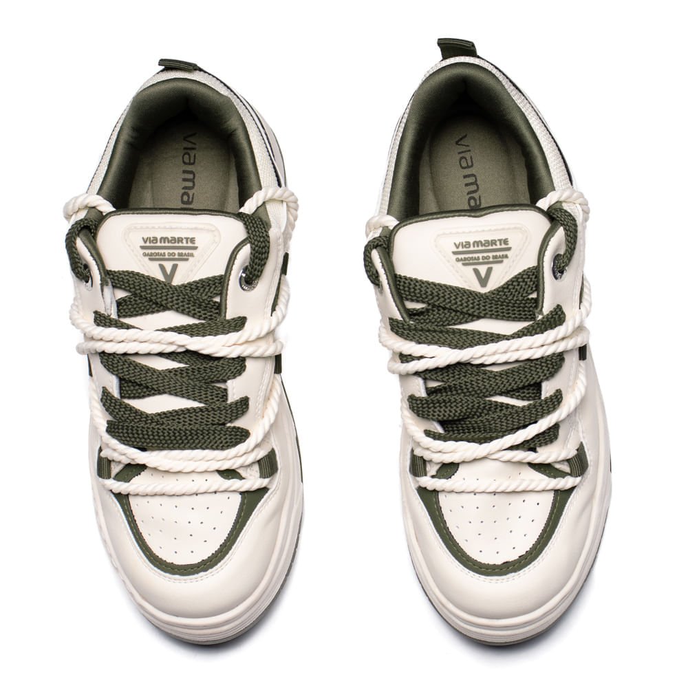 Tênis Feminino Via Marte Cadarço Duplo Off White/Verde Off White 4