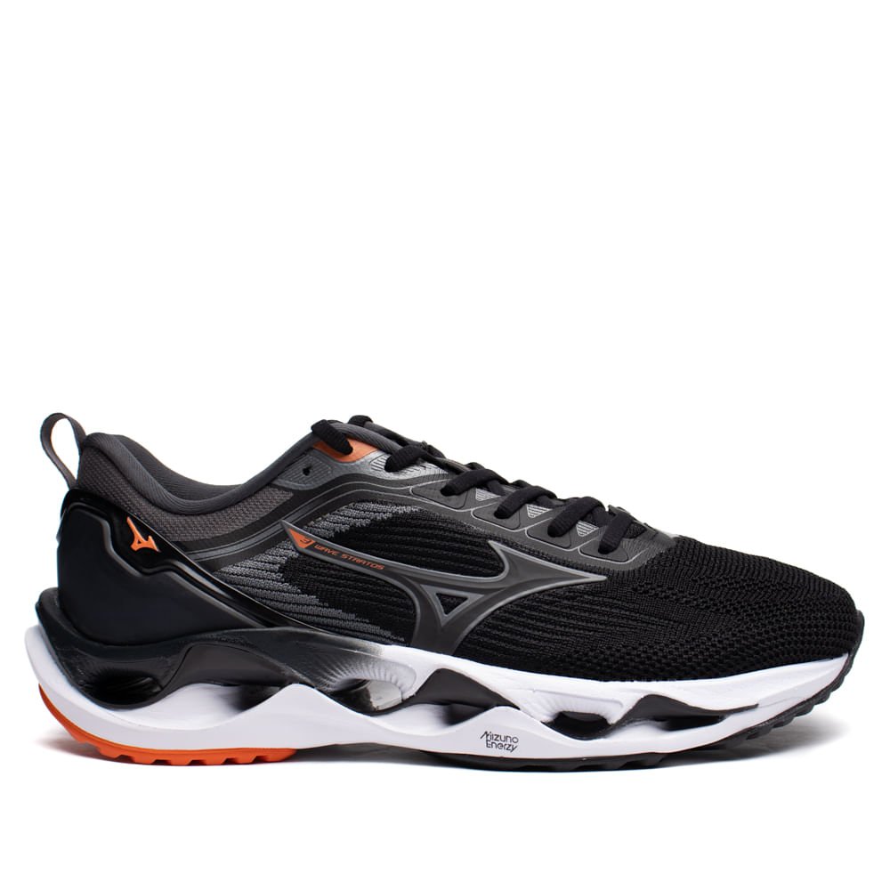 Tênis Masculino Mizuno Wave Stratos 3 Enerzy Preto/Laranja
