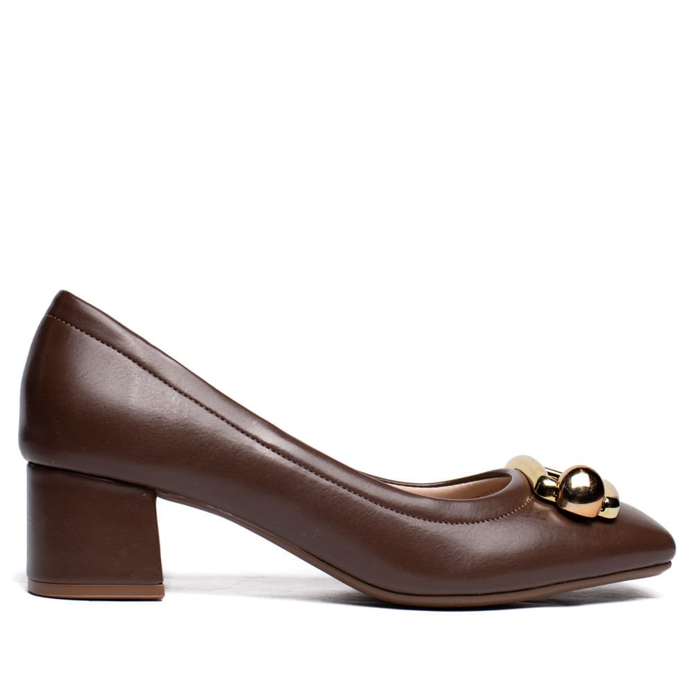 Sapato Feminino Beira Rio Adereço Dourado Marrom