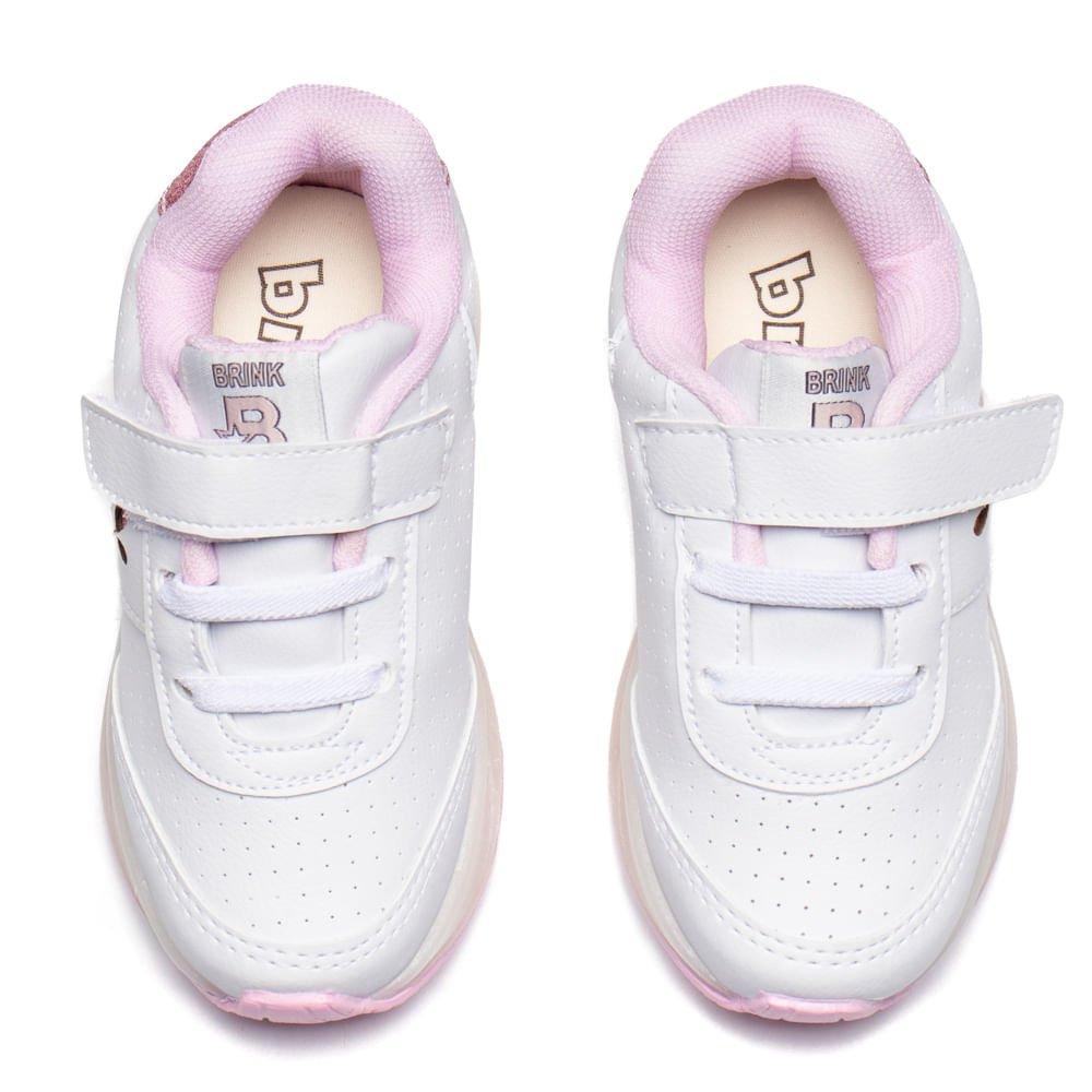 Tênis Infantil Brink LED Coração Branco/Rosa Branco 4