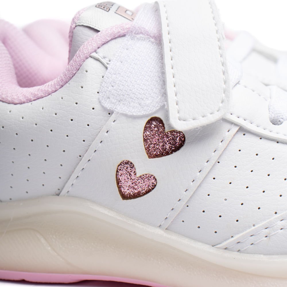 Tênis Infantil Brink LED Coração Branco/Rosa Branco 6