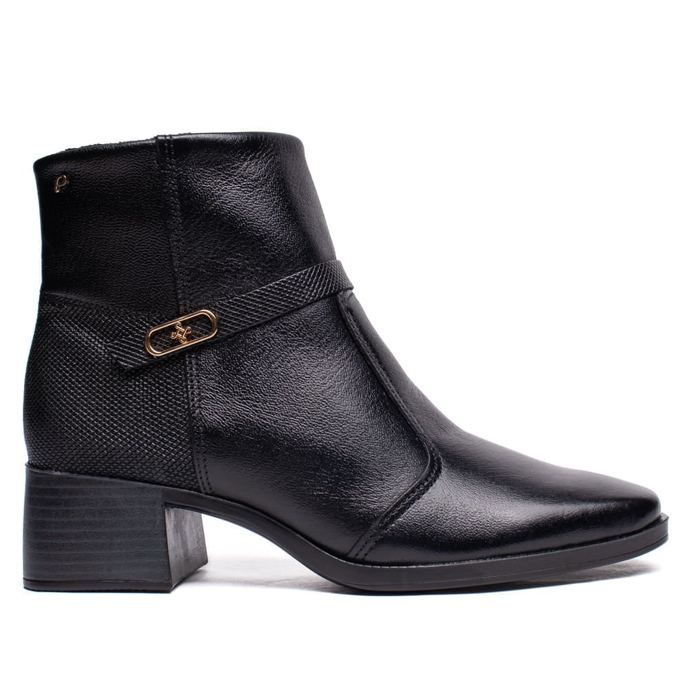 Bota Feminina Pegada Cano Curto Couro Preto