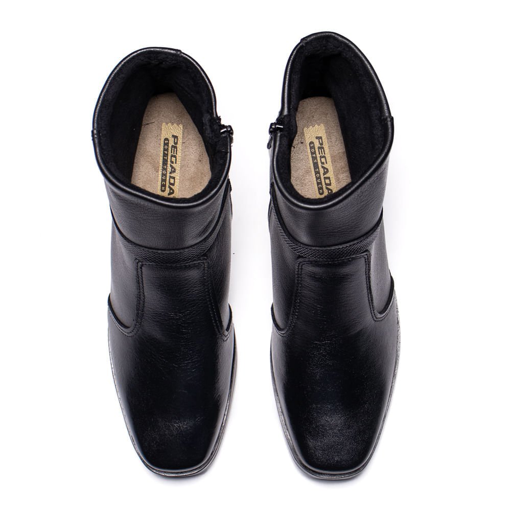 Bota Feminina Pegada Cano Curto Couro Preto Preto 4