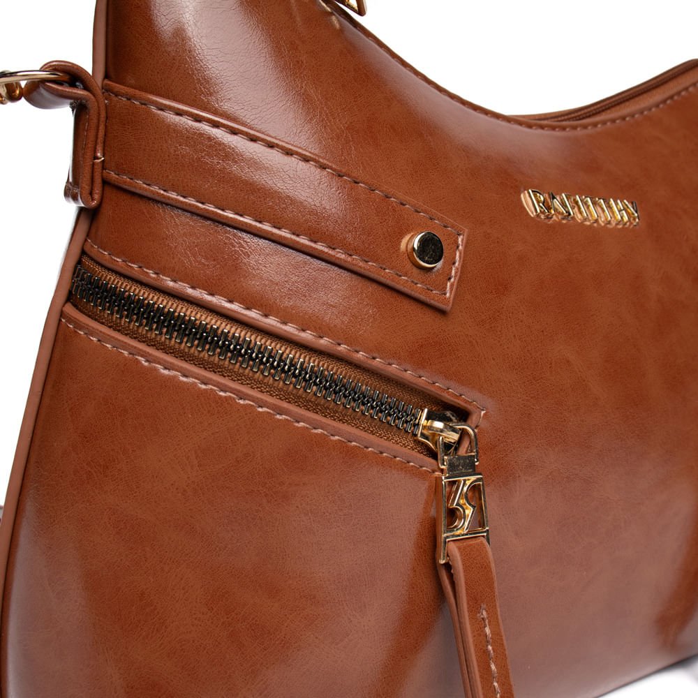 Bolsa Feminina Rafitthy Baguete Média Verniz Caramelo Marrom 6