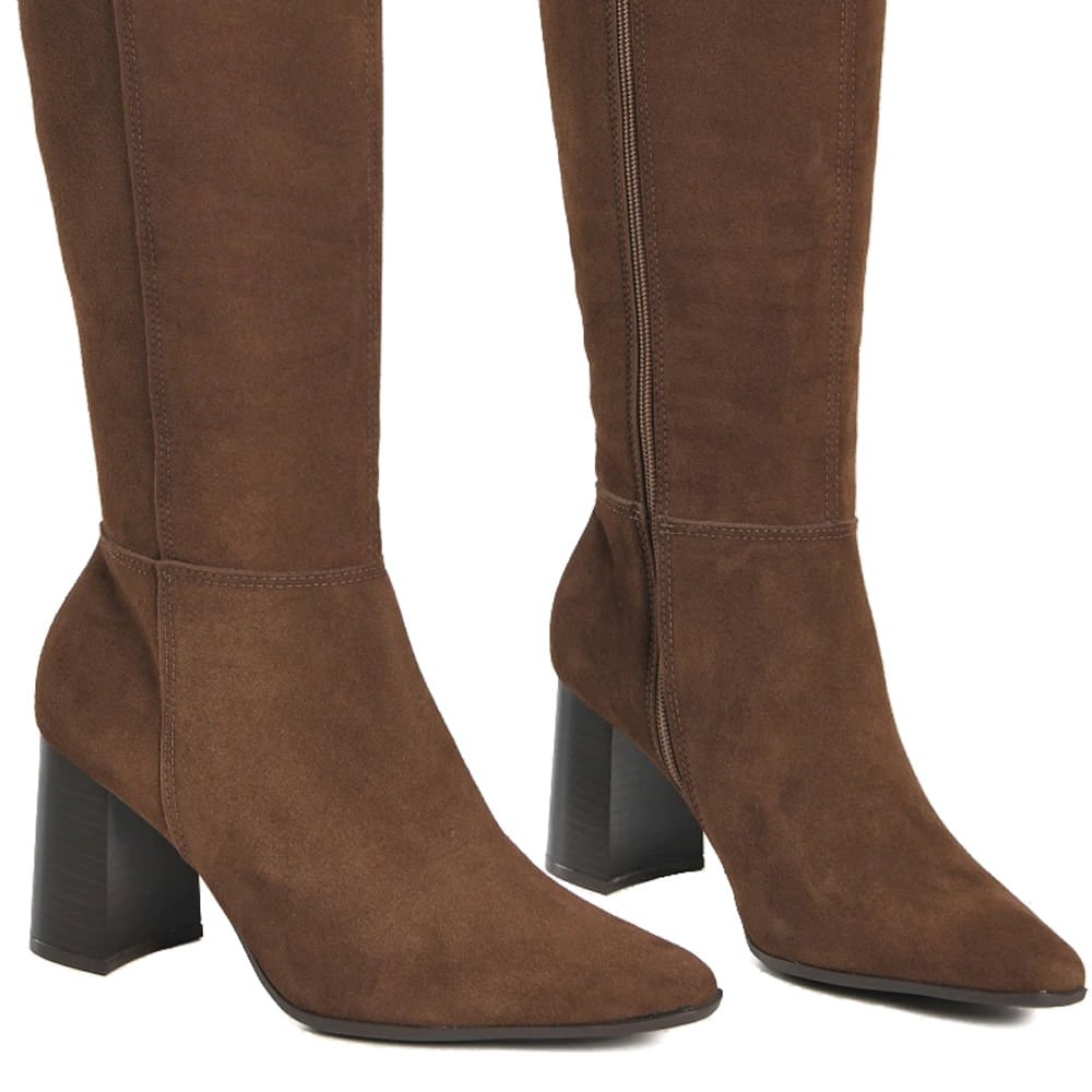 Bota Feminina Via Marte Camurça Salto Alto Marrom Marrom 3