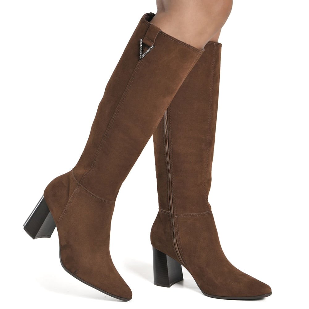 Bota Feminina Via Marte Camurça Salto Alto Marrom Marrom 5