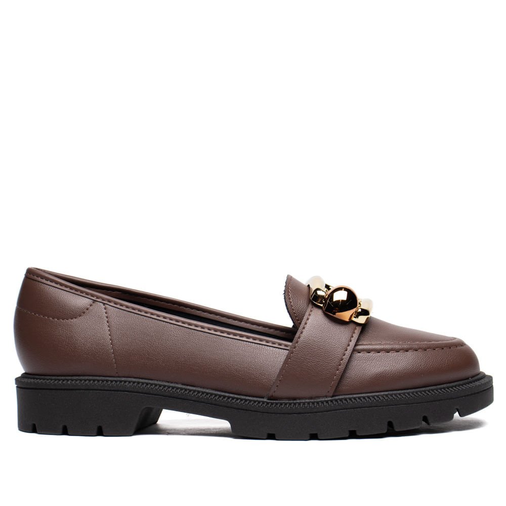 Mocassim Feminino Beira Rio Detalhe Dourado Marrom
