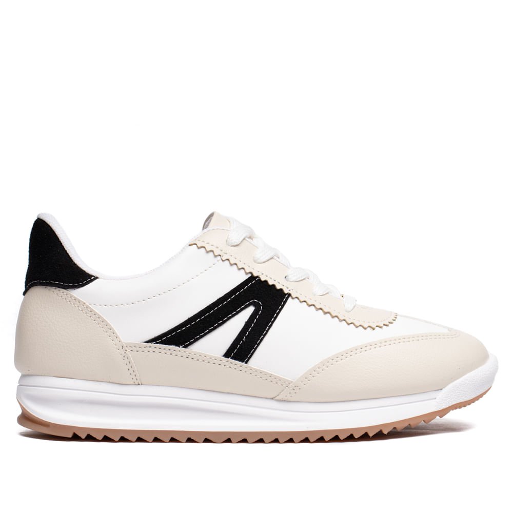 Tênis Feminino Vizzano Pelica com Recortes Off White/Preto