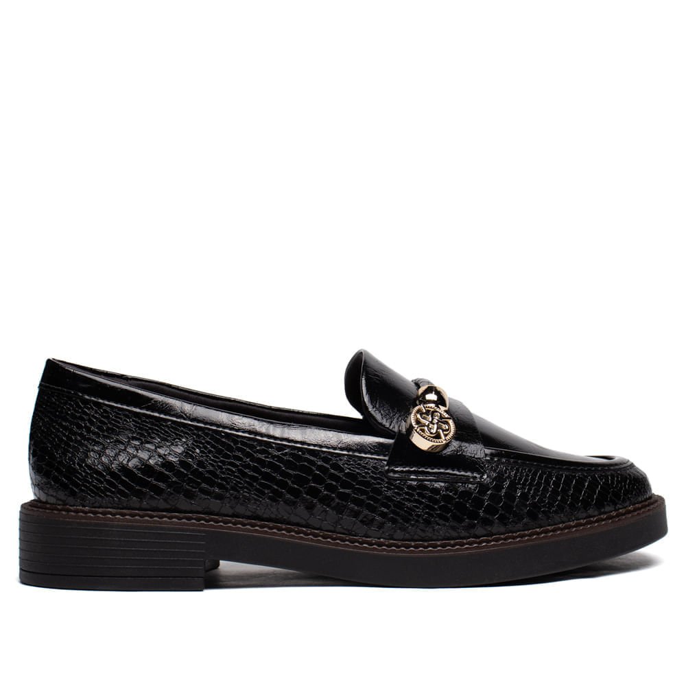 Mocassim Feminino Ramarim Croco Verniz Preto