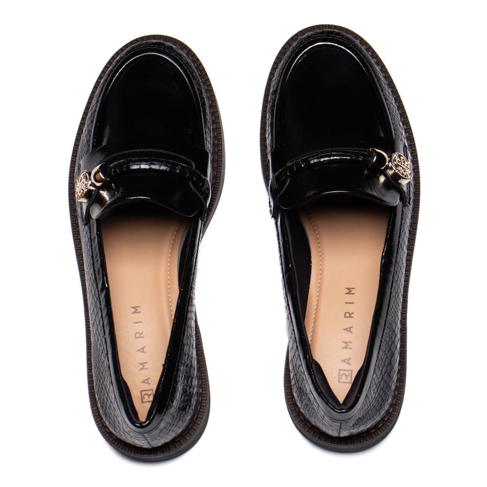 Mocassim Feminino Ramarim Croco Verniz Preto Preto 4