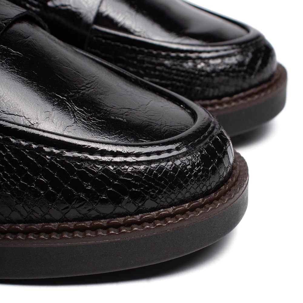 Mocassim Feminino Ramarim Croco Verniz Preto Preto 5