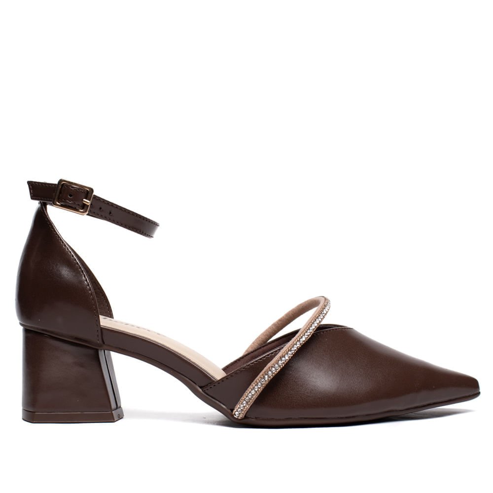 Scarpin Feminino Bebecê Napa Salto Bloco Marrom