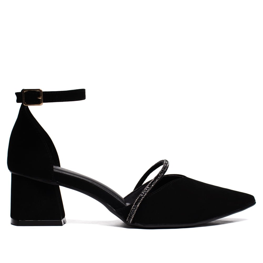 Scarpin Feminino Bebecê Nobuck Salto Bloco Preto