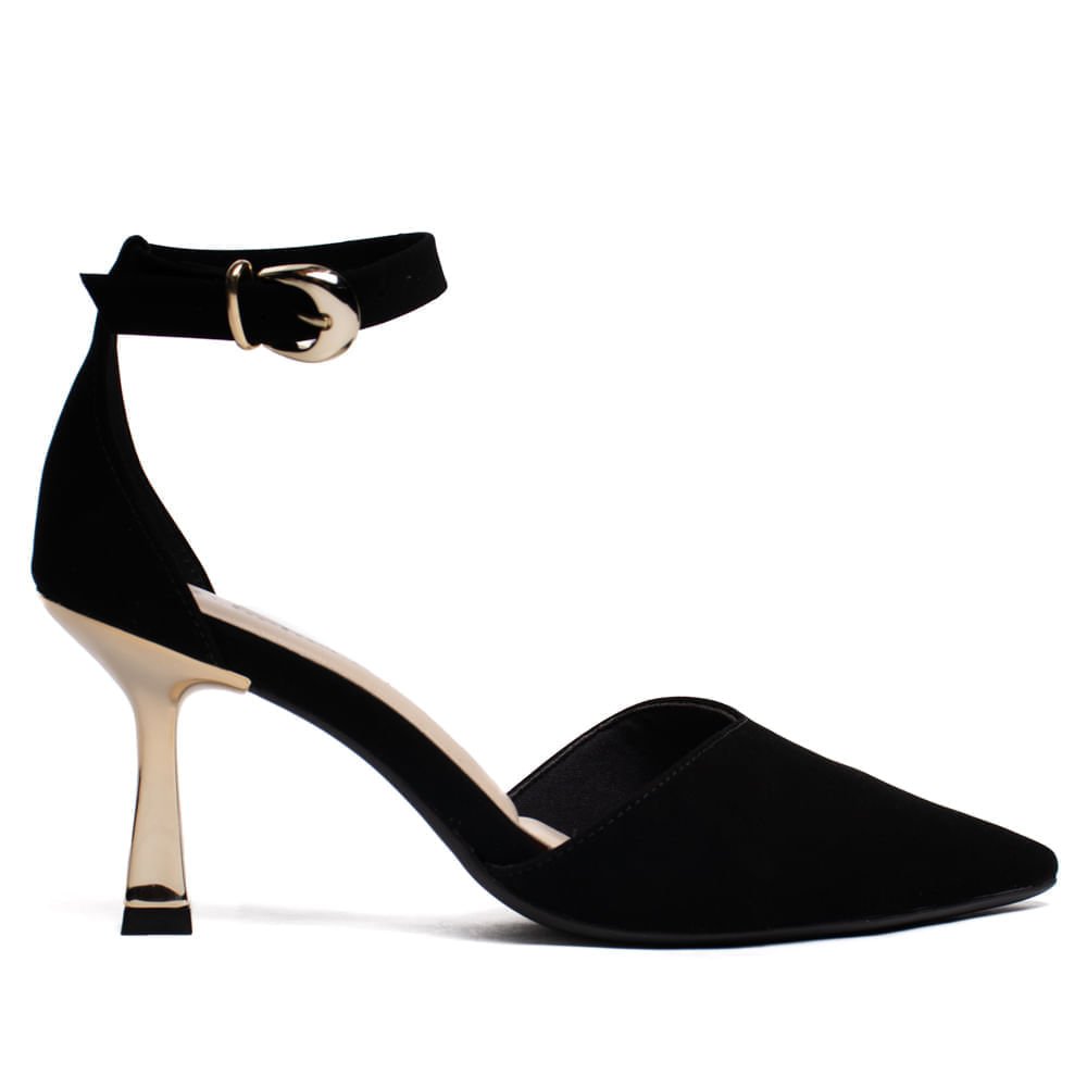 Scarpin Feminino Bebecê Nobuck Salto Metalizado Preto