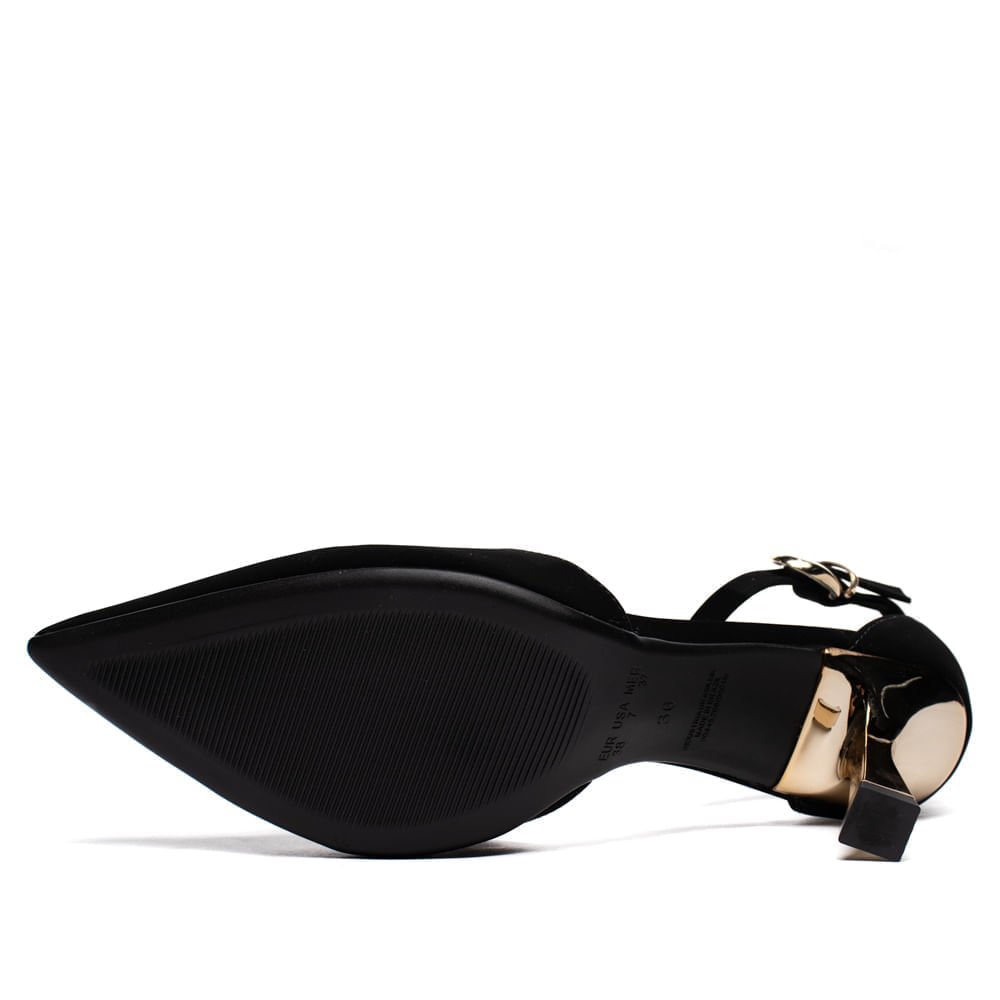 Scarpin Feminino Bebecê Nobuck Salto Metalizado Preto Preto 2