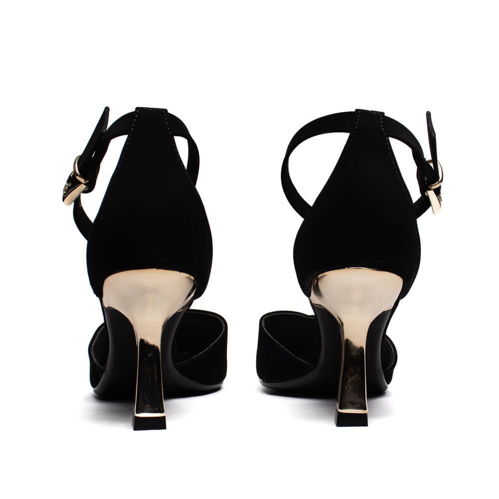 Scarpin Feminino Bebecê Nobuck Salto Metalizado Preto Preto 3