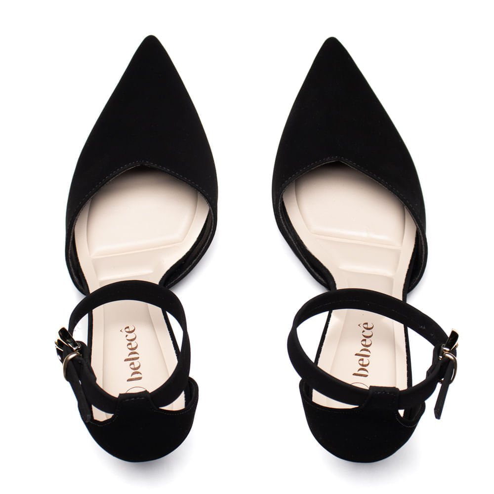 Scarpin Feminino Bebecê Nobuck Salto Metalizado Preto Preto 4