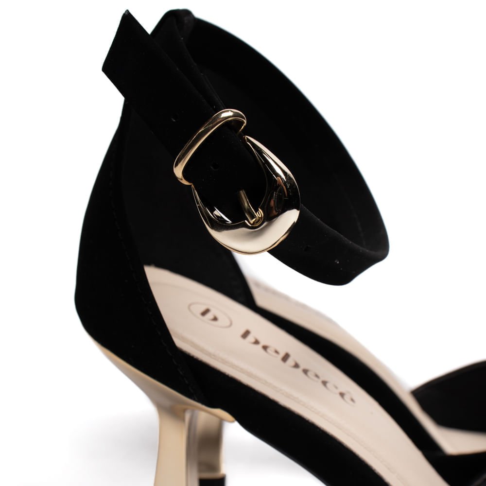 Scarpin Feminino Bebecê Nobuck Salto Metalizado Preto Preto 6