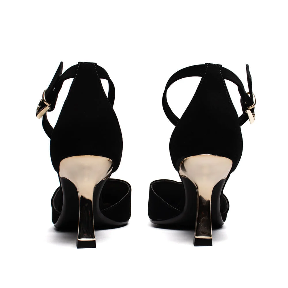 Scarpin Feminino Bebecê Nobuck Salto Metalizado Preto Preto 3