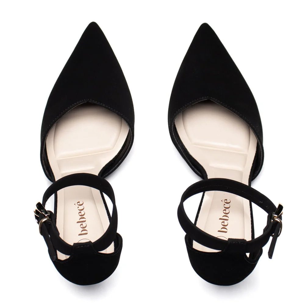 Scarpin Feminino Bebecê Nobuck Salto Metalizado Preto Preto 4