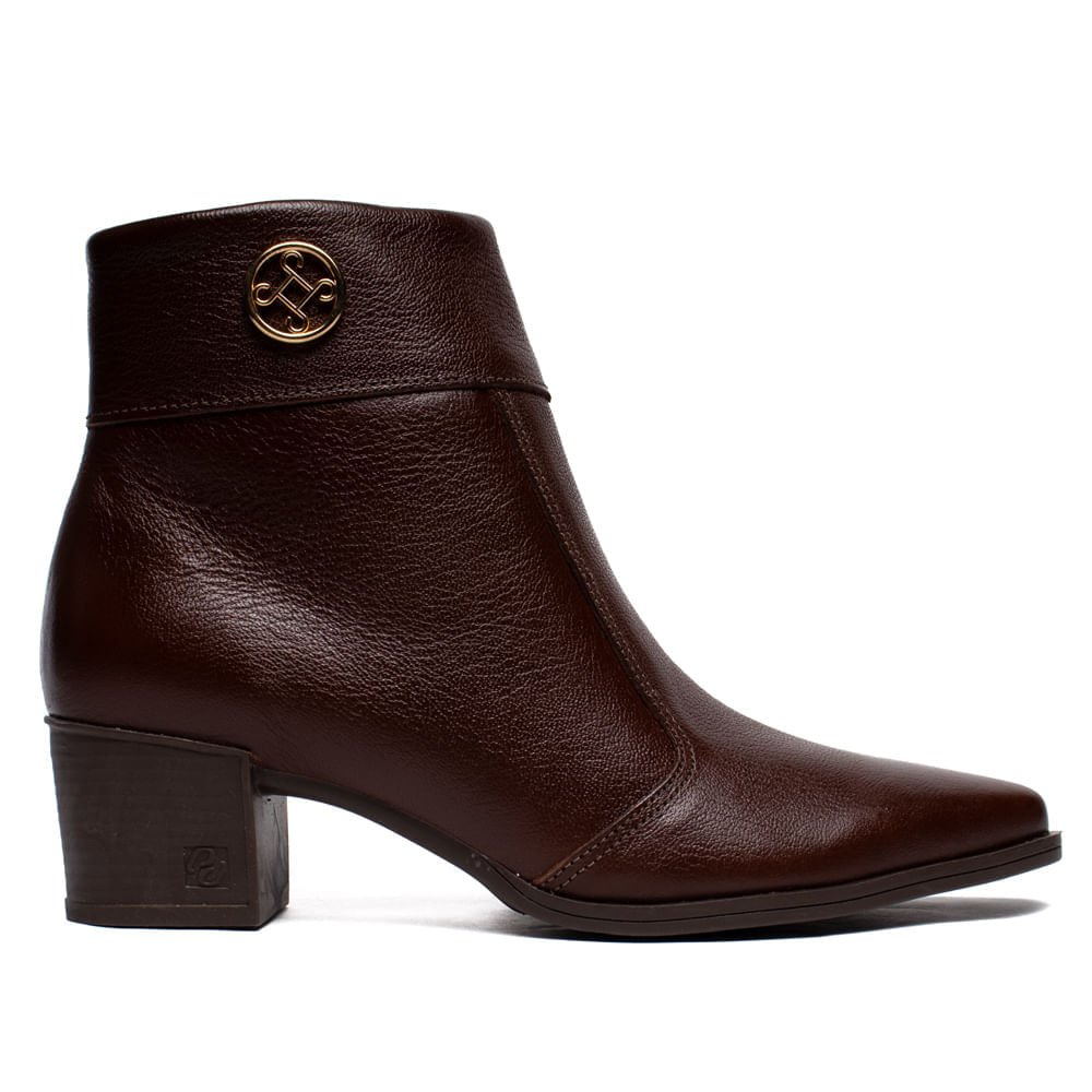 Bota Feminina Pegada Couro Salto Bloco Marrom
