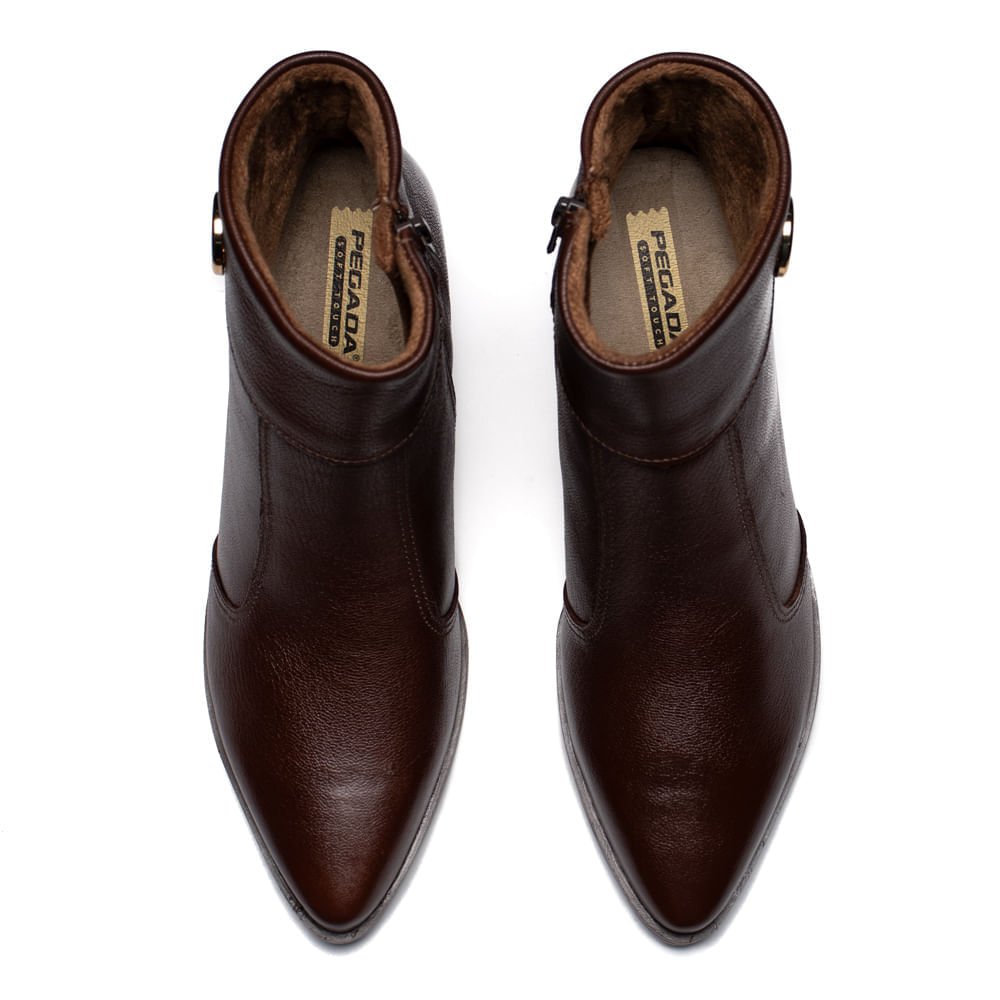 Bota Feminina Pegada Couro Salto Bloco Marrom Marrom 4