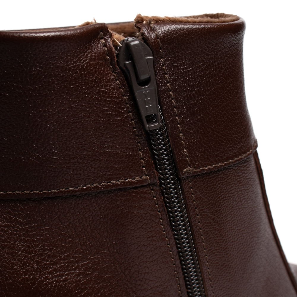 Bota Feminina Pegada Couro Salto Bloco Marrom Marrom 5