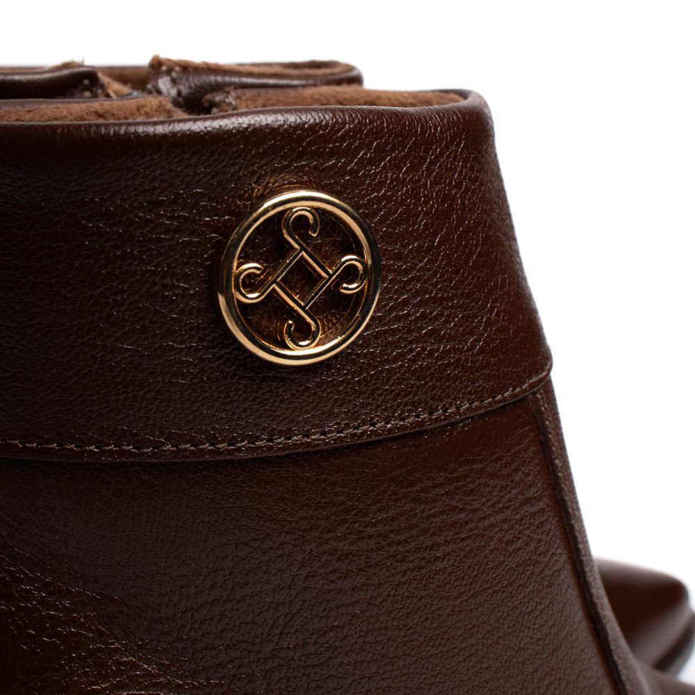 Bota Feminina Pegada Couro Salto Bloco Marrom Marrom 6