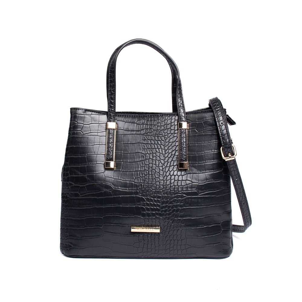 Bolsa Feminina Via Marte Tote Croco Média Preto