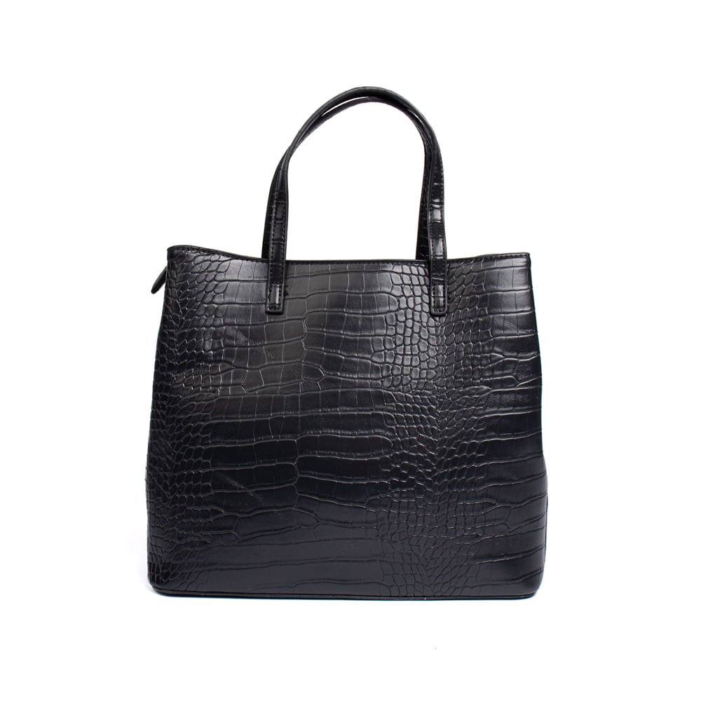 Bolsa Feminina Via Marte Tote Croco Média Preto Preto 2