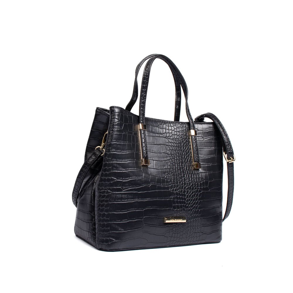 Bolsa Feminina Via Marte Tote Croco Média Preto Preto 3