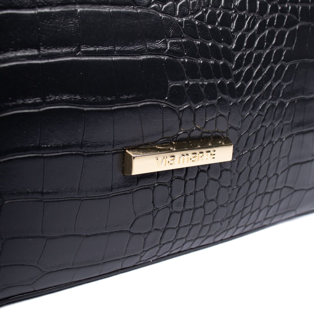 Bolsa Feminina Via Marte Tote Croco Média Preto Preto 4