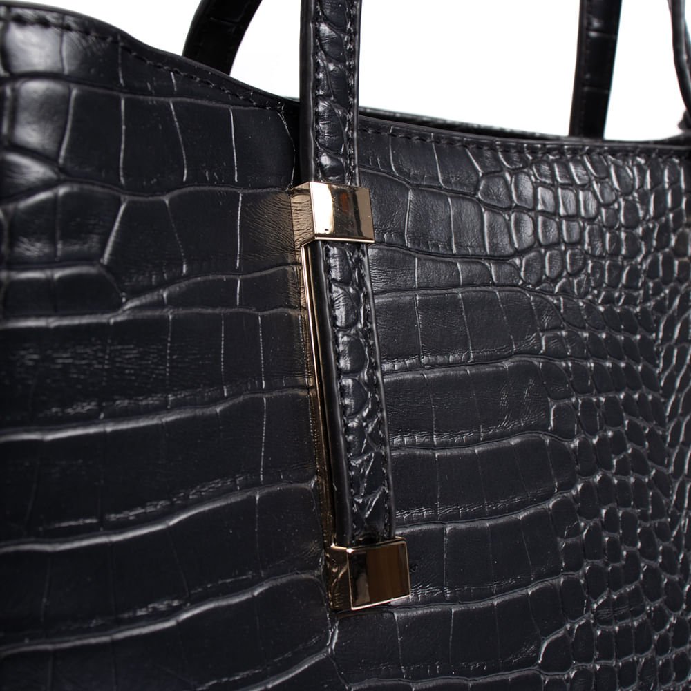 Bolsa Feminina Via Marte Tote Croco Média Preto Preto 5