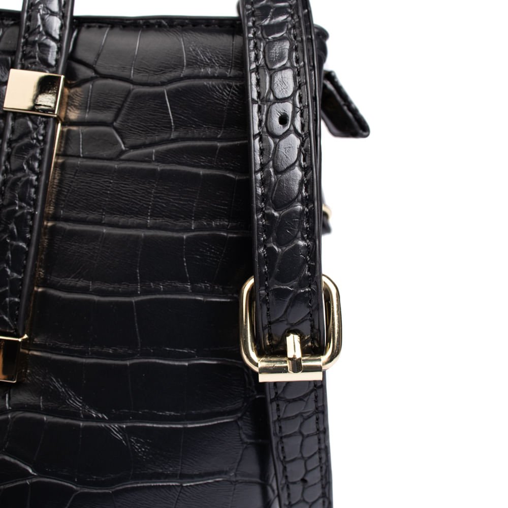 Bolsa Feminina Via Marte Tote Croco Média Preto Preto 6