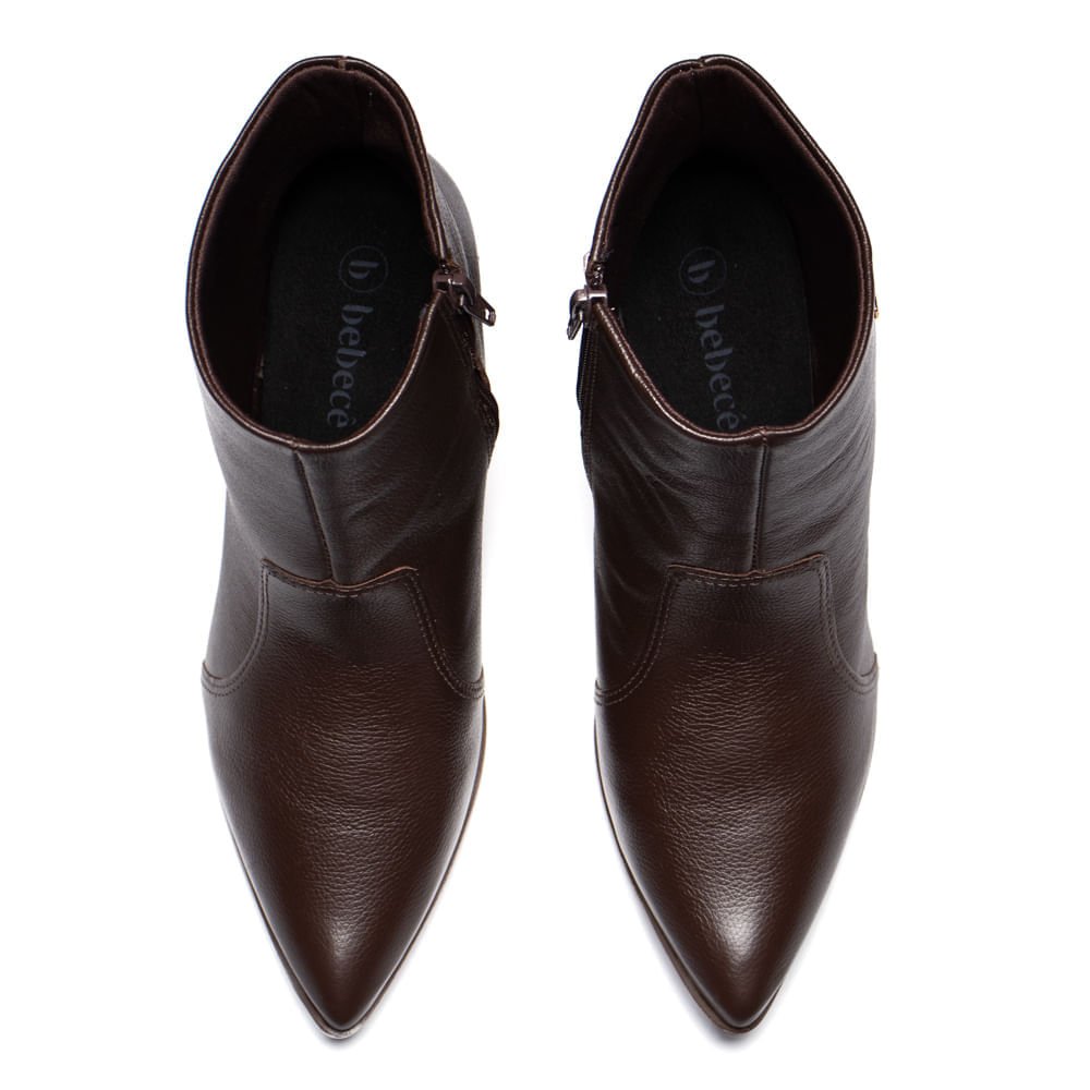 Bota Feminina Bebecê Couro Salto Bloco Café Marrom 4