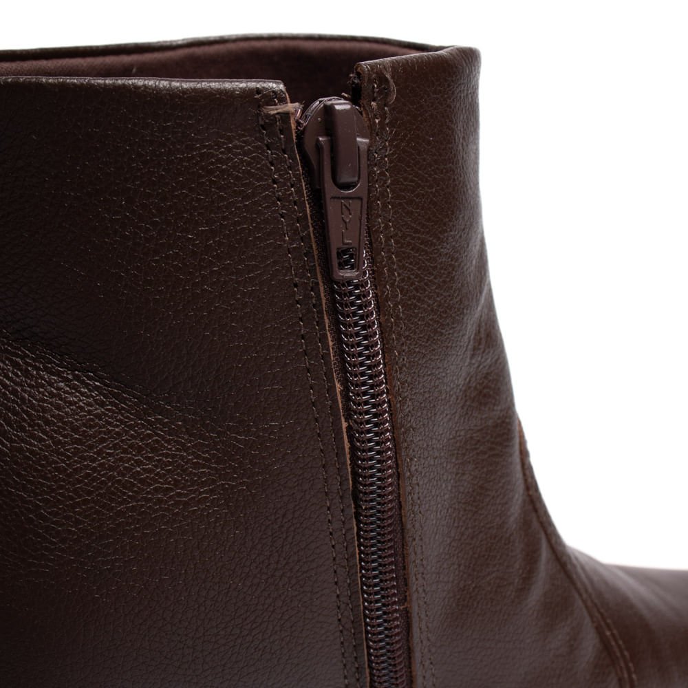 Bota Feminina Bebecê Couro Salto Bloco Café Marrom 6