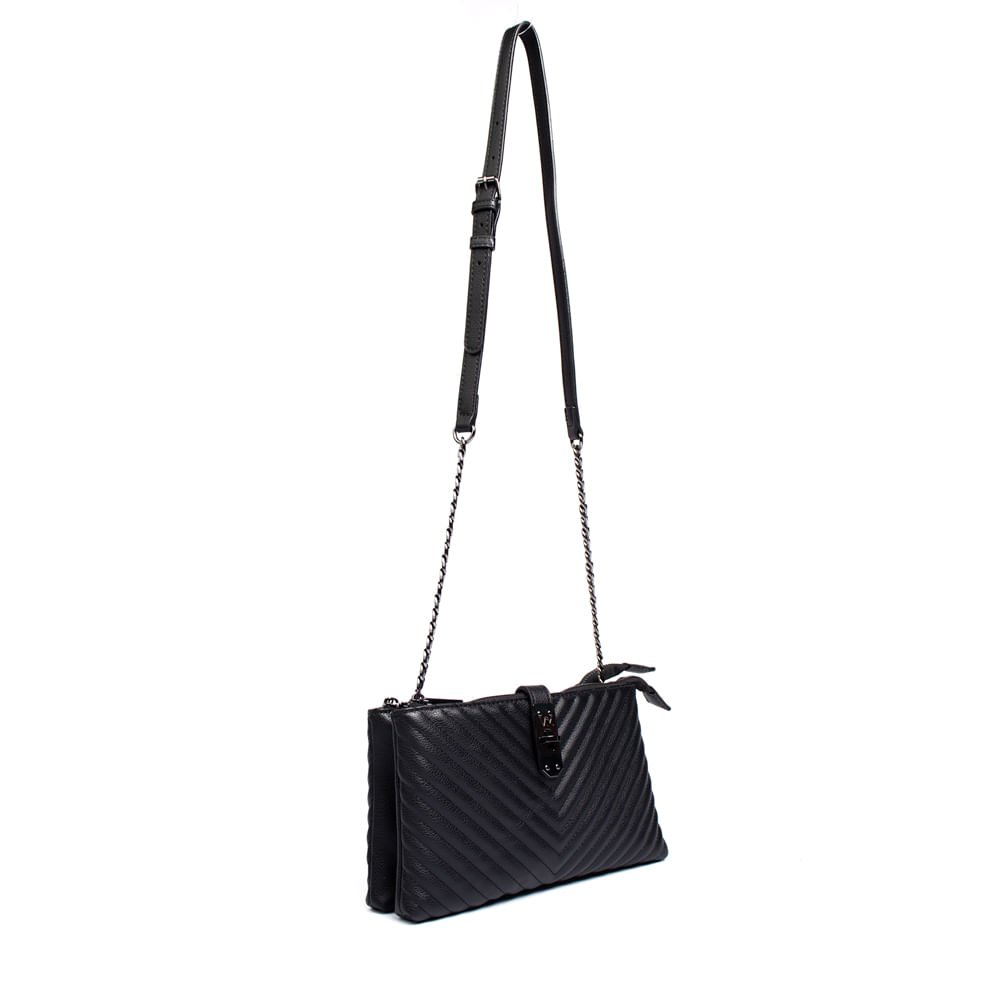 Bolsa Feminina Via Marte Transversal Matelassê Preto Preto 3