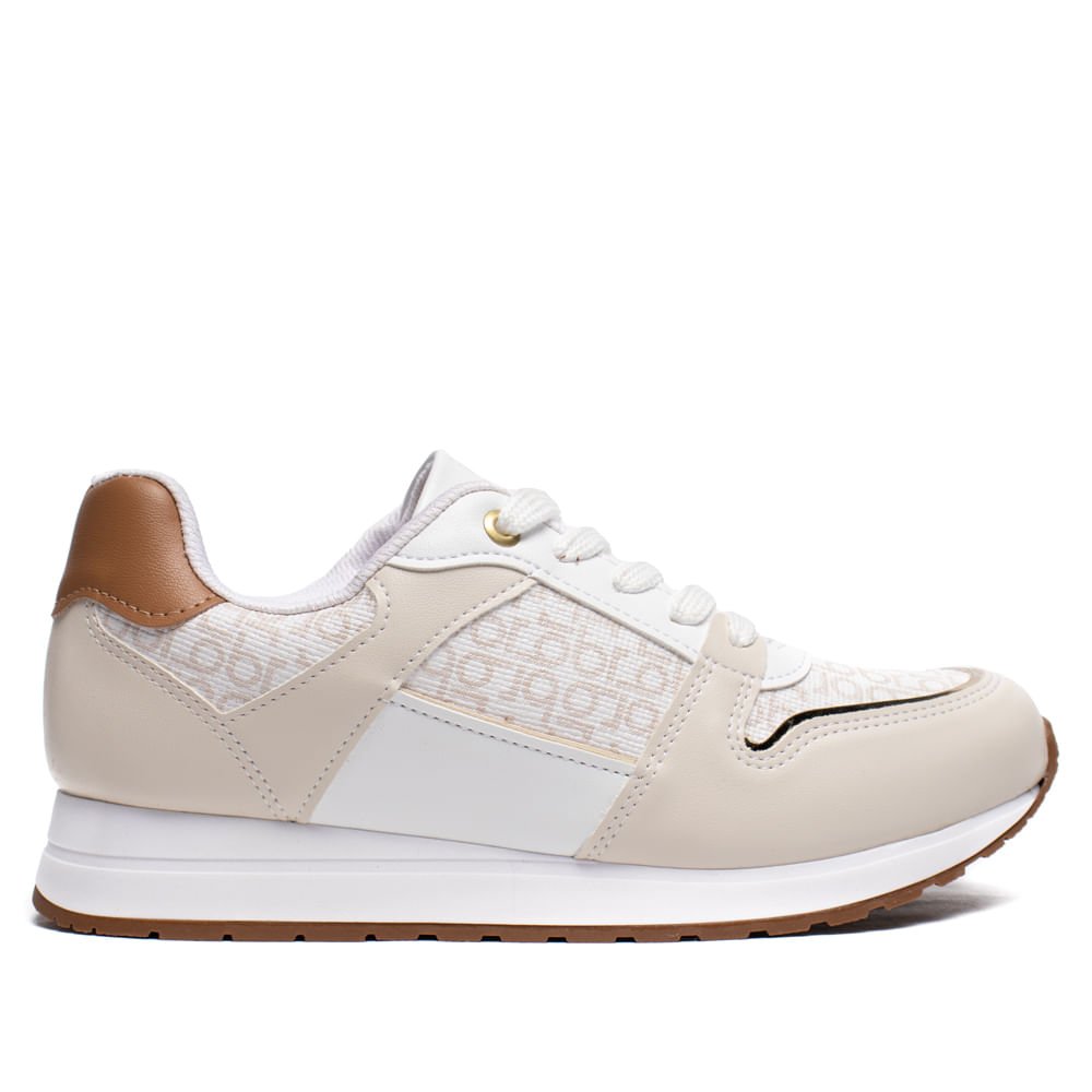 Tênis Feminino Beira Rio Napa Monograma Branco/Bege