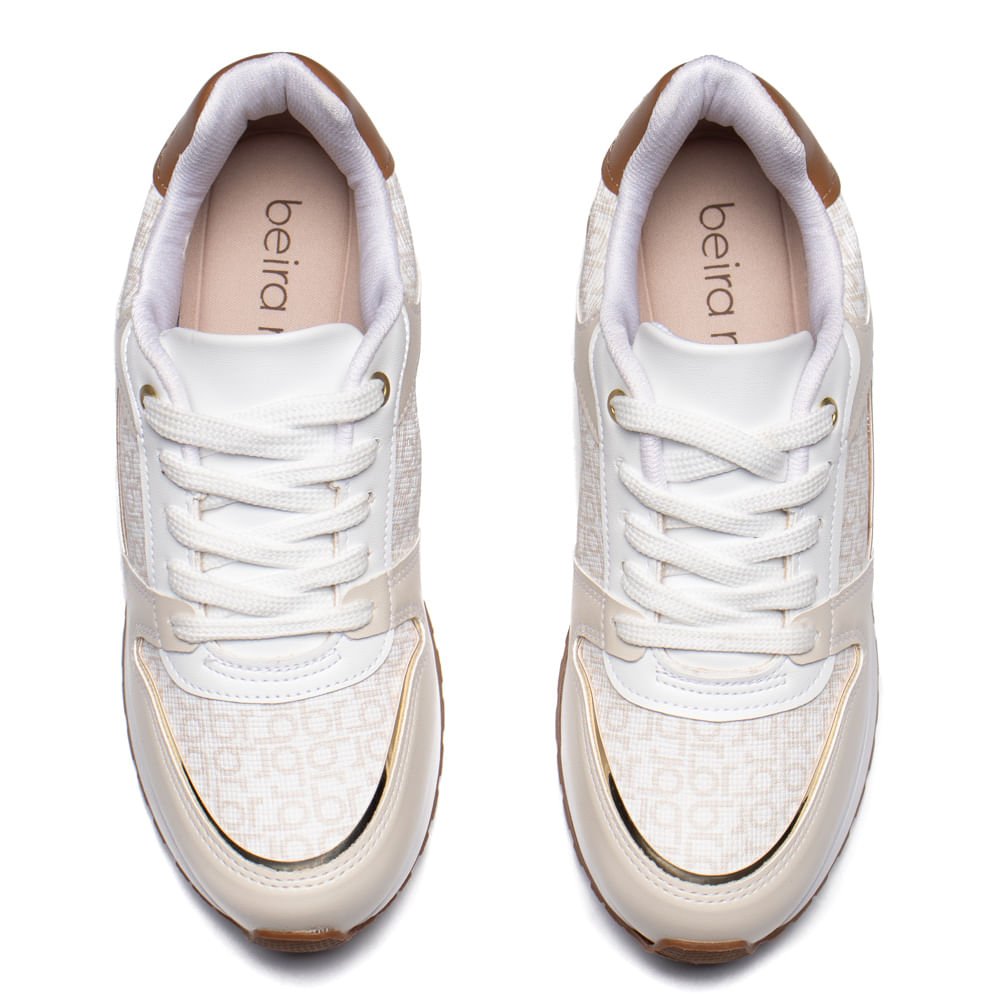 Tênis Feminino Beira Rio Napa Monograma Branco/Bege Bege 4