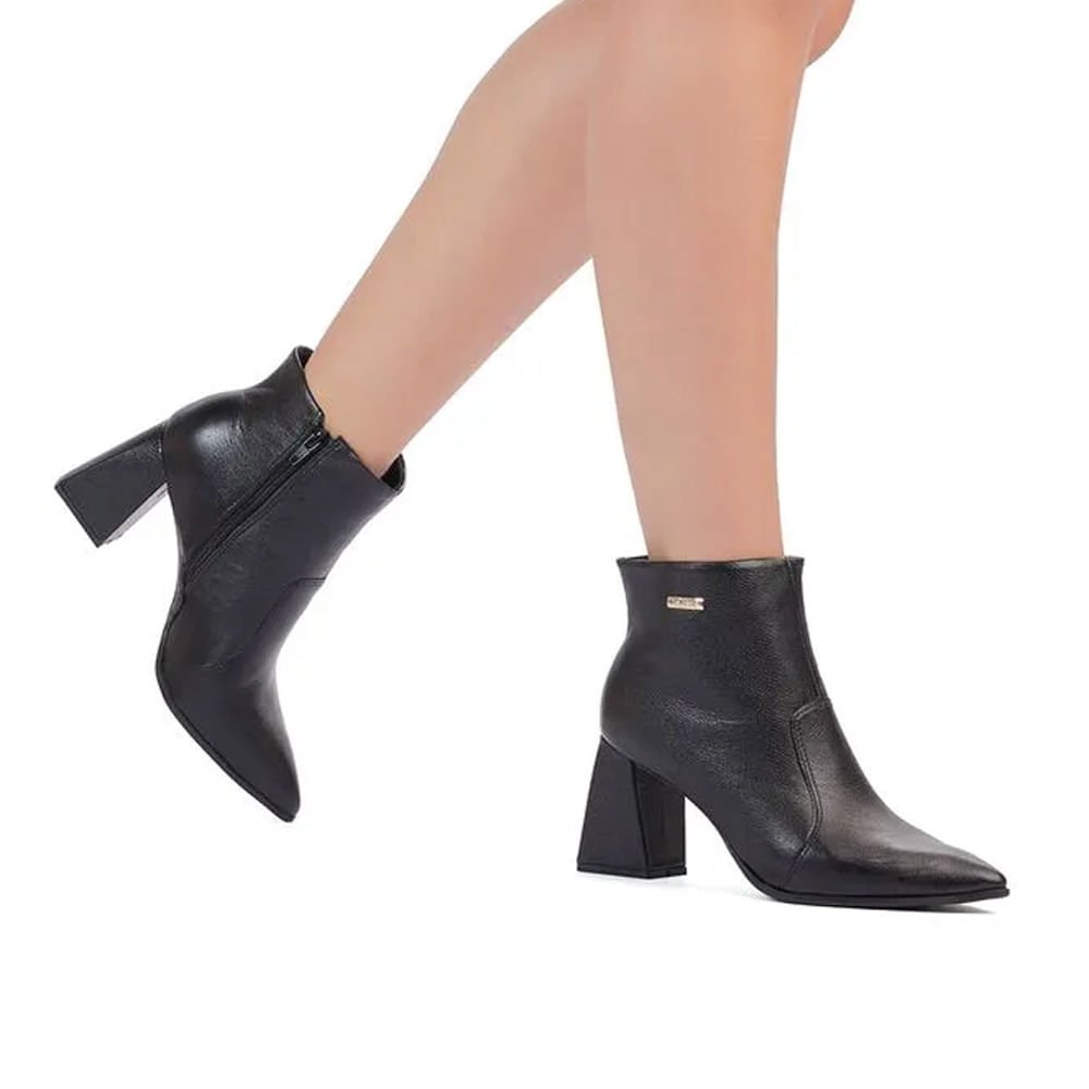 Bota Feminina Bebecê Ankle Boot Couro Preto Preto 7
