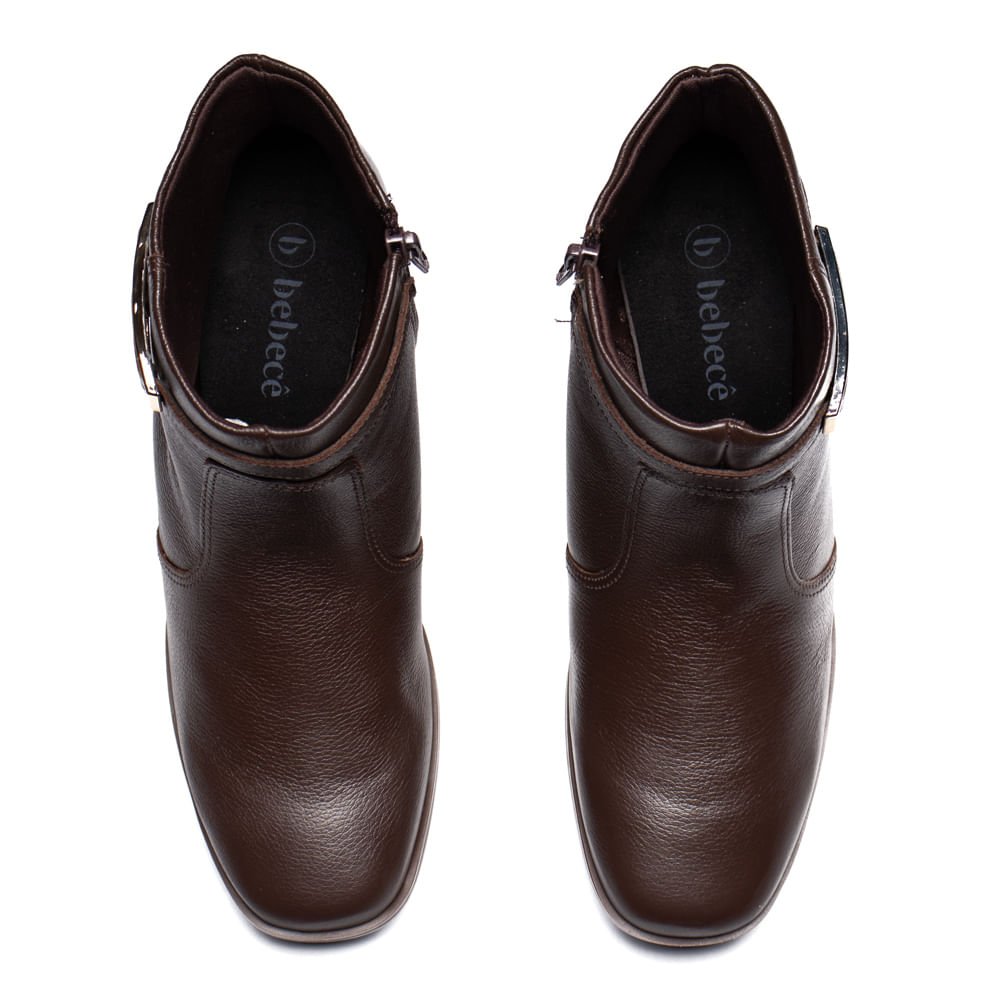 Bota Feminina Bebecê Couro Com Enfeite Minimalista Marrom Marrom 4