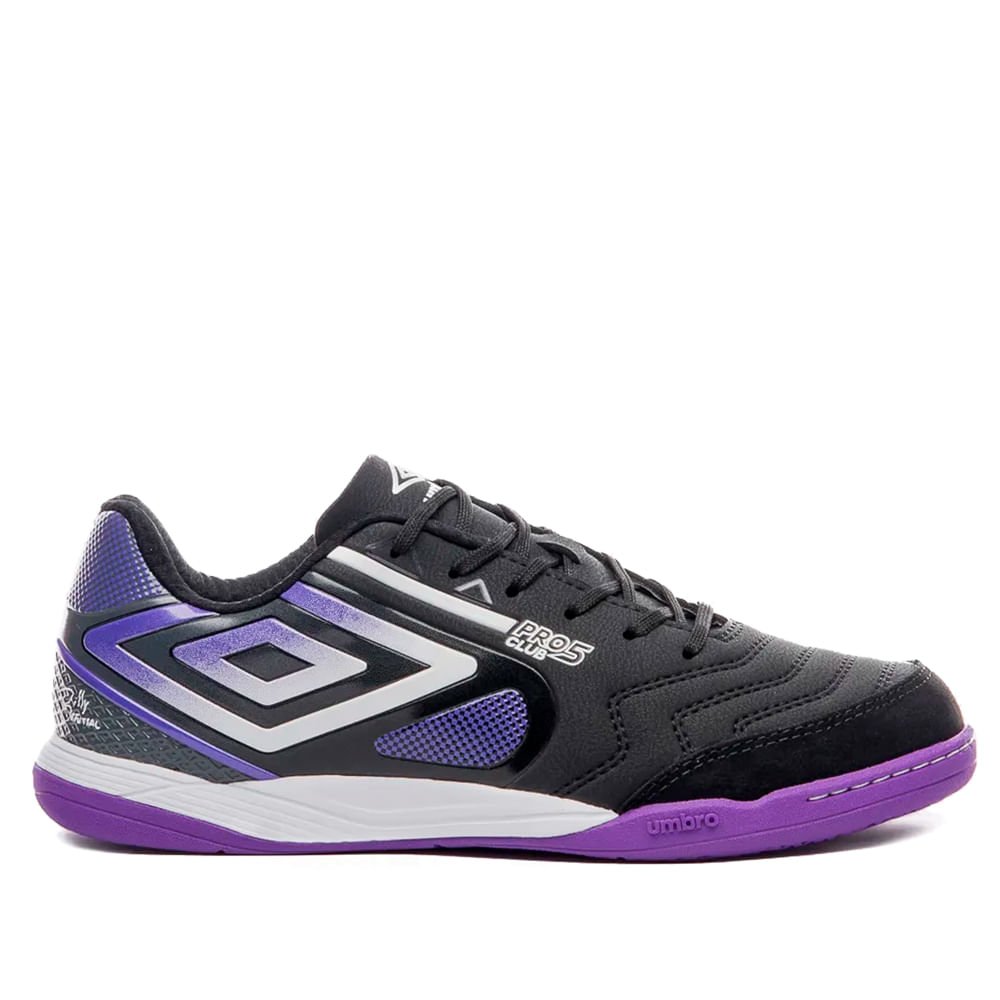 Chuteira Futsal Umbro Pro 5 Bump Billy BR Futsal Preto/Roxo