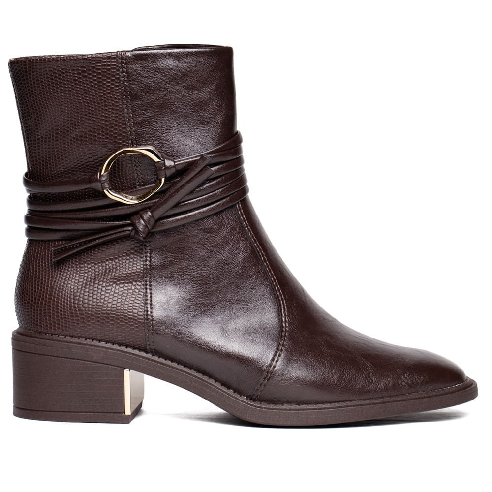 Bota Feminina Ramarim Cano Curto Com Tiras Marrom Escuro