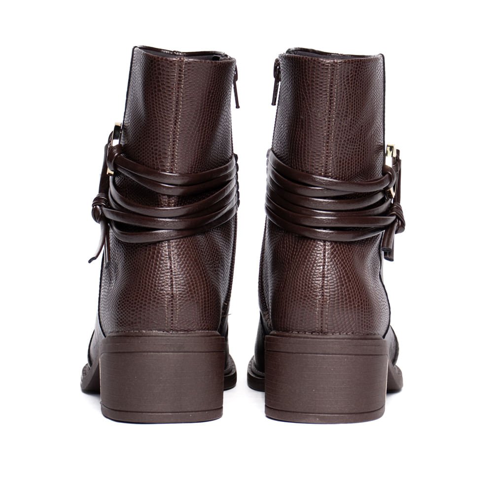 Bota Feminina Ramarim Cano Curto Com Tiras Marrom Escuro Marrom 3