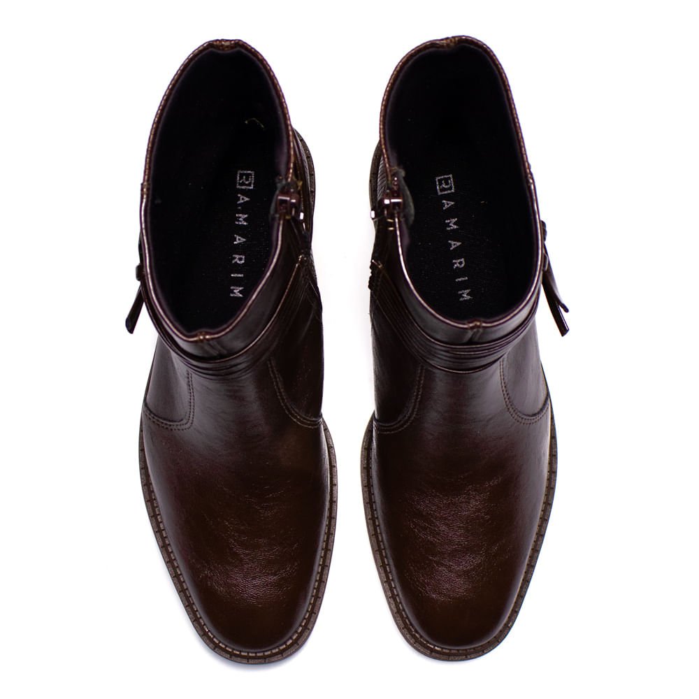 Bota Feminina Ramarim Cano Curto Com Tiras Marrom Escuro Marrom 4