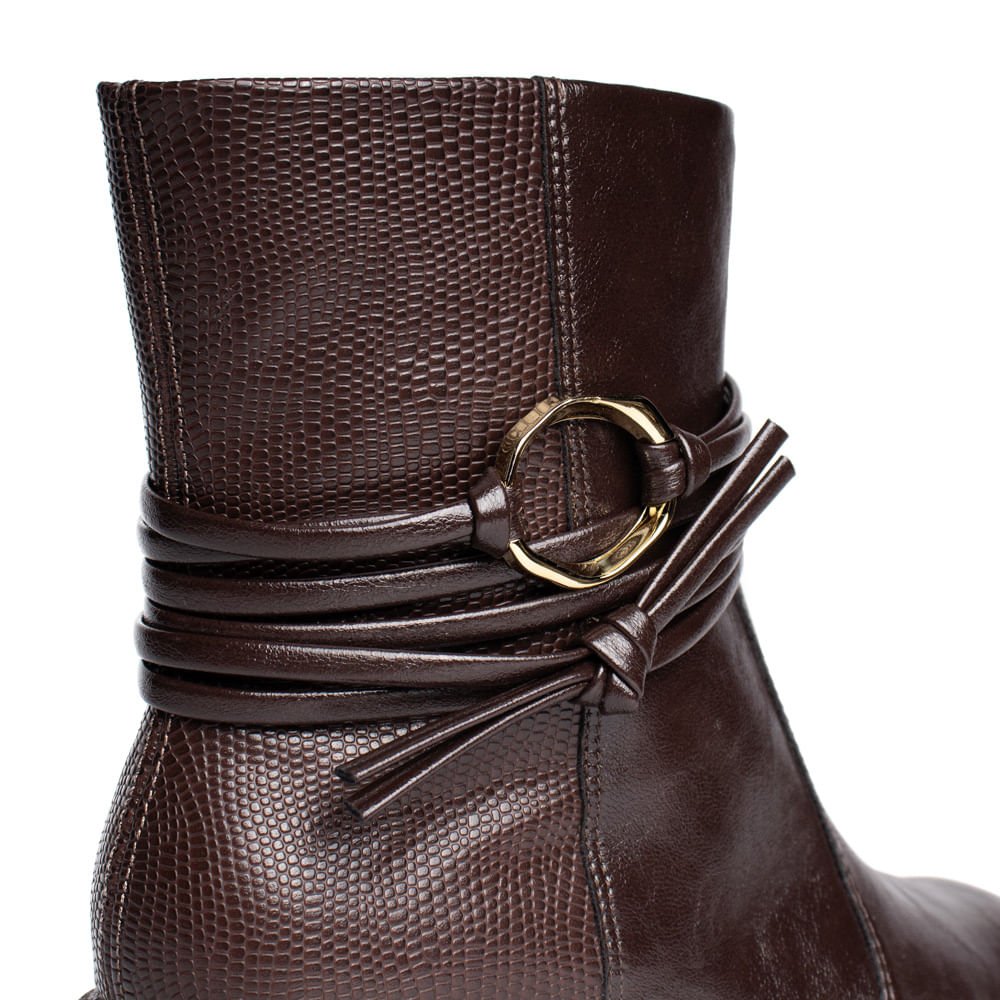 Bota Feminina Ramarim Cano Curto Com Tiras Marrom Escuro Marrom 5