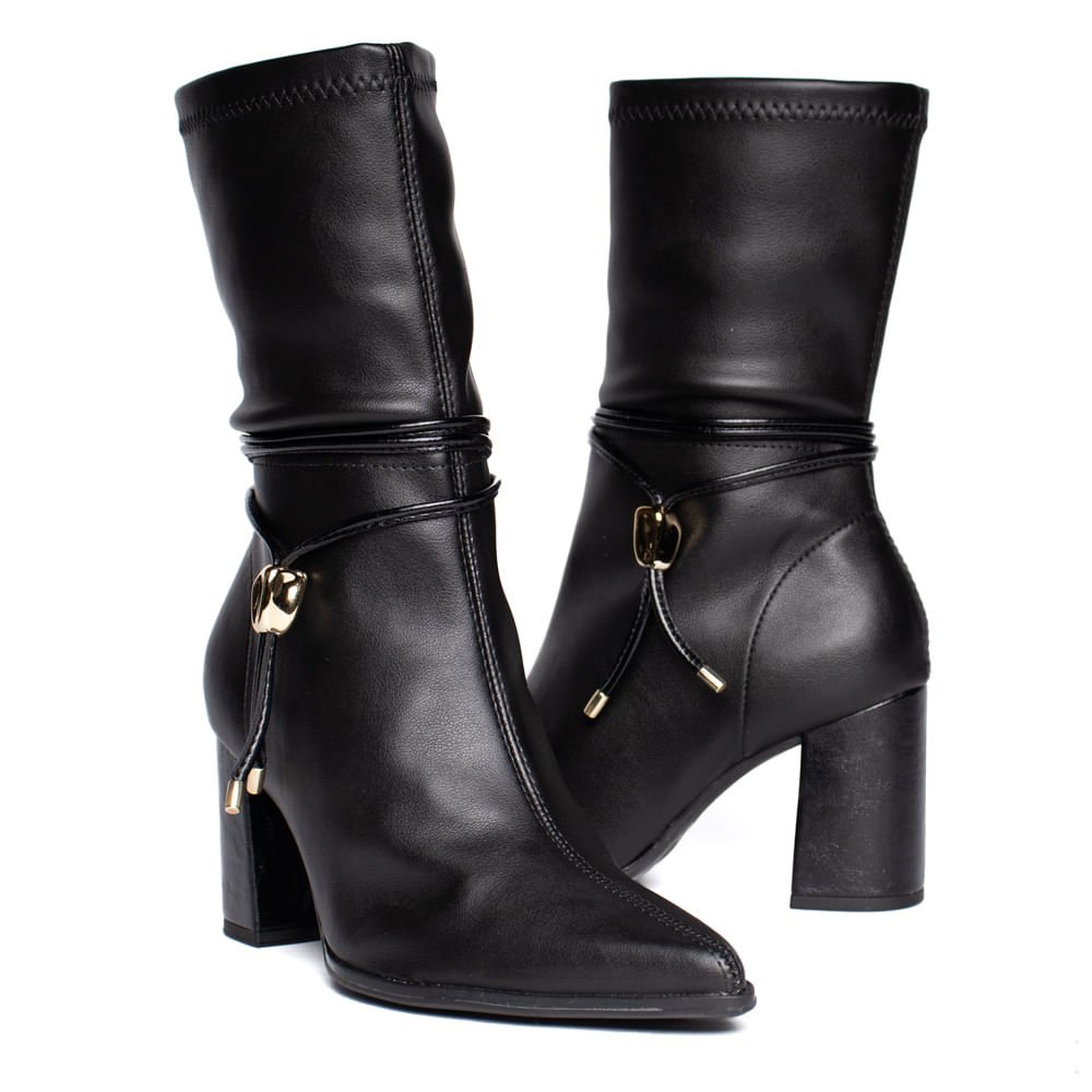 Bota Feminina Ramarim Cano Médio com Cordão Preto Preto 7