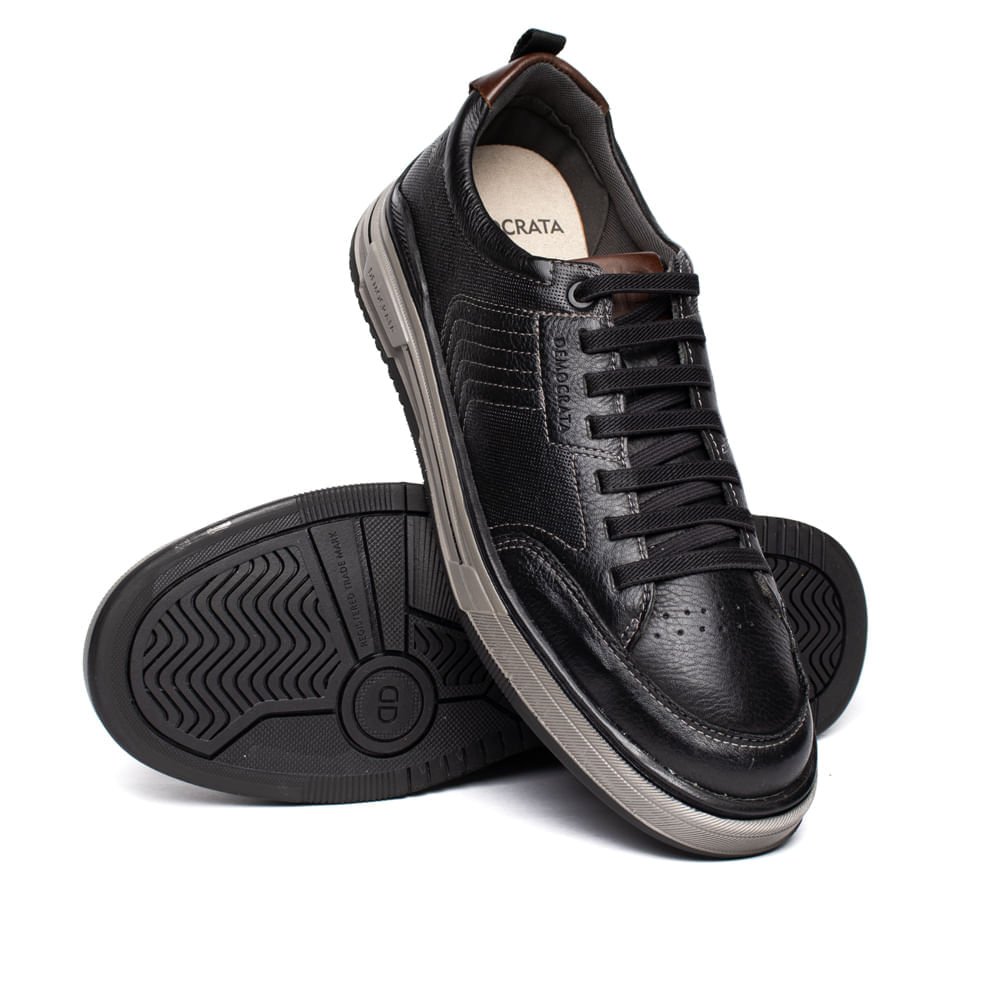 Sapatênis Masculino Democrata Dylan Couro Preto Preto 5