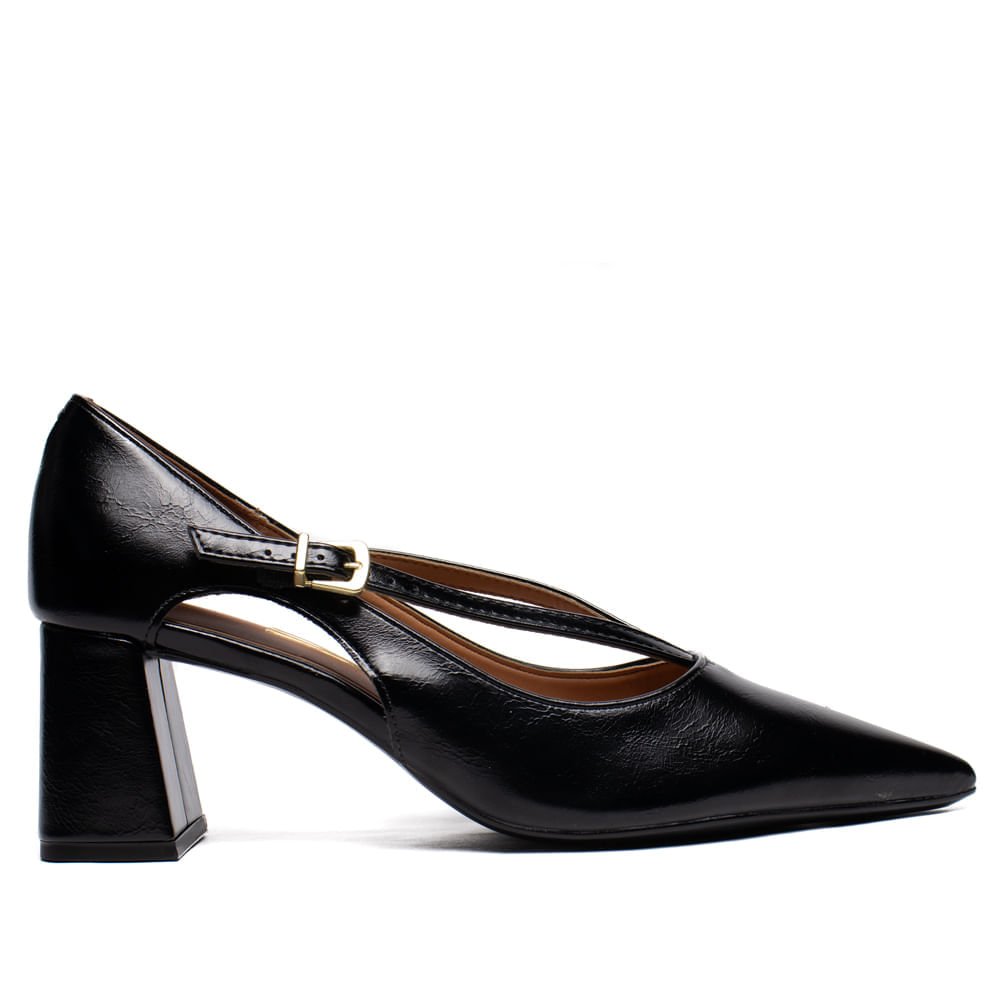 Scarpin Feminino Vizzano Napa Imperiale Com Fivela Preto